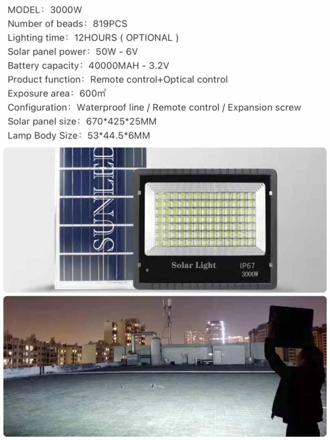 Lampu Sorot 3000 Watt LED Solar Cell